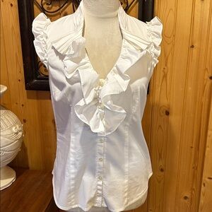 LOFT Ivory Ruffle Trim Blouse